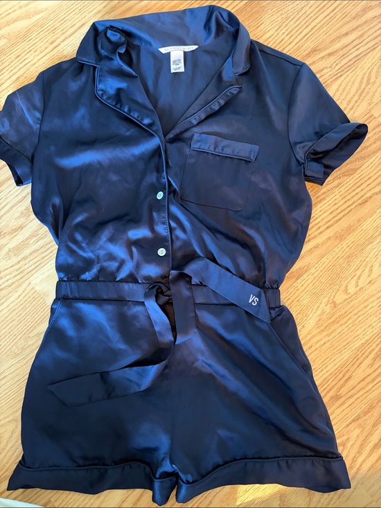 Victoria's Secret Other - Victoria's Secret Dark Blue Satin Short Romper XS